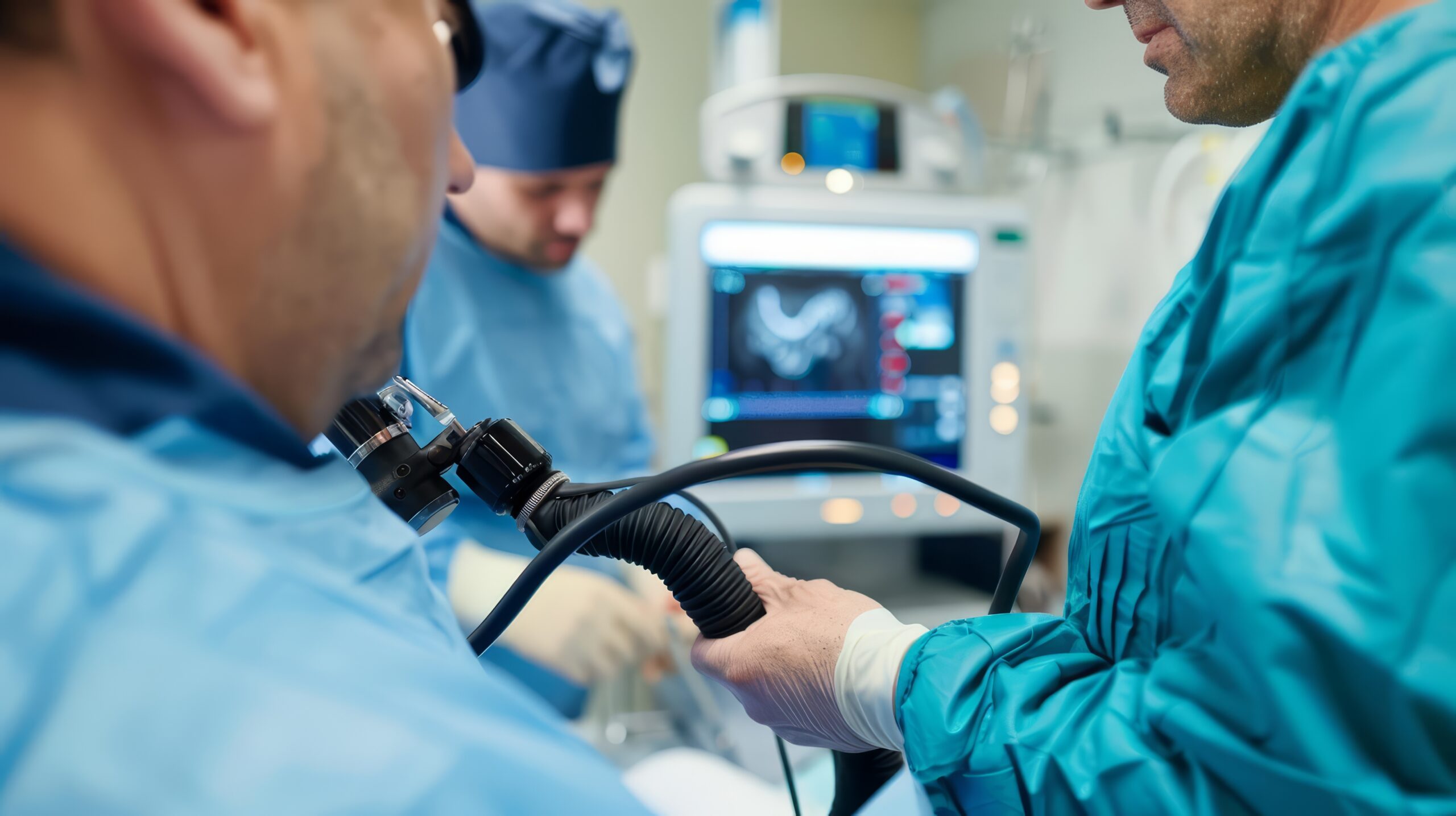 Doctor using surgical equipment for an examination